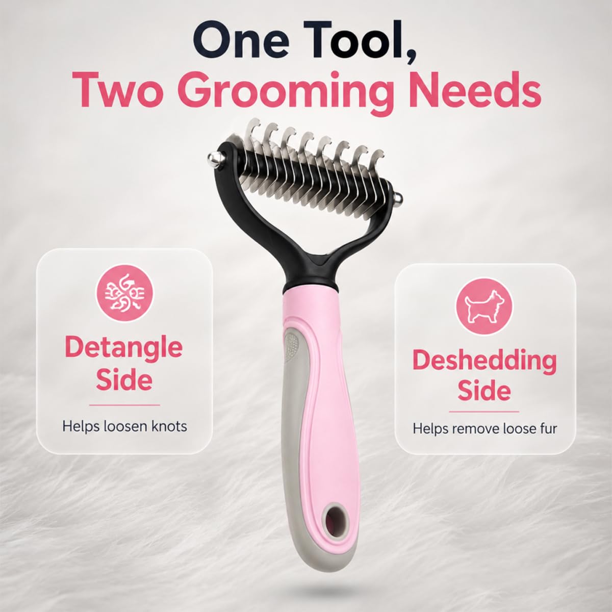 Pet Pro Grooming Tool, 2-In-1 Double-Sided Grooming Tool, Sided Deshedding Dematting Tool, Undercoat Rake for Dogs & Cats, Extra-Wide Dog Grooming Brush & Deshedder Comb for Long Hair(Blue + Pink)