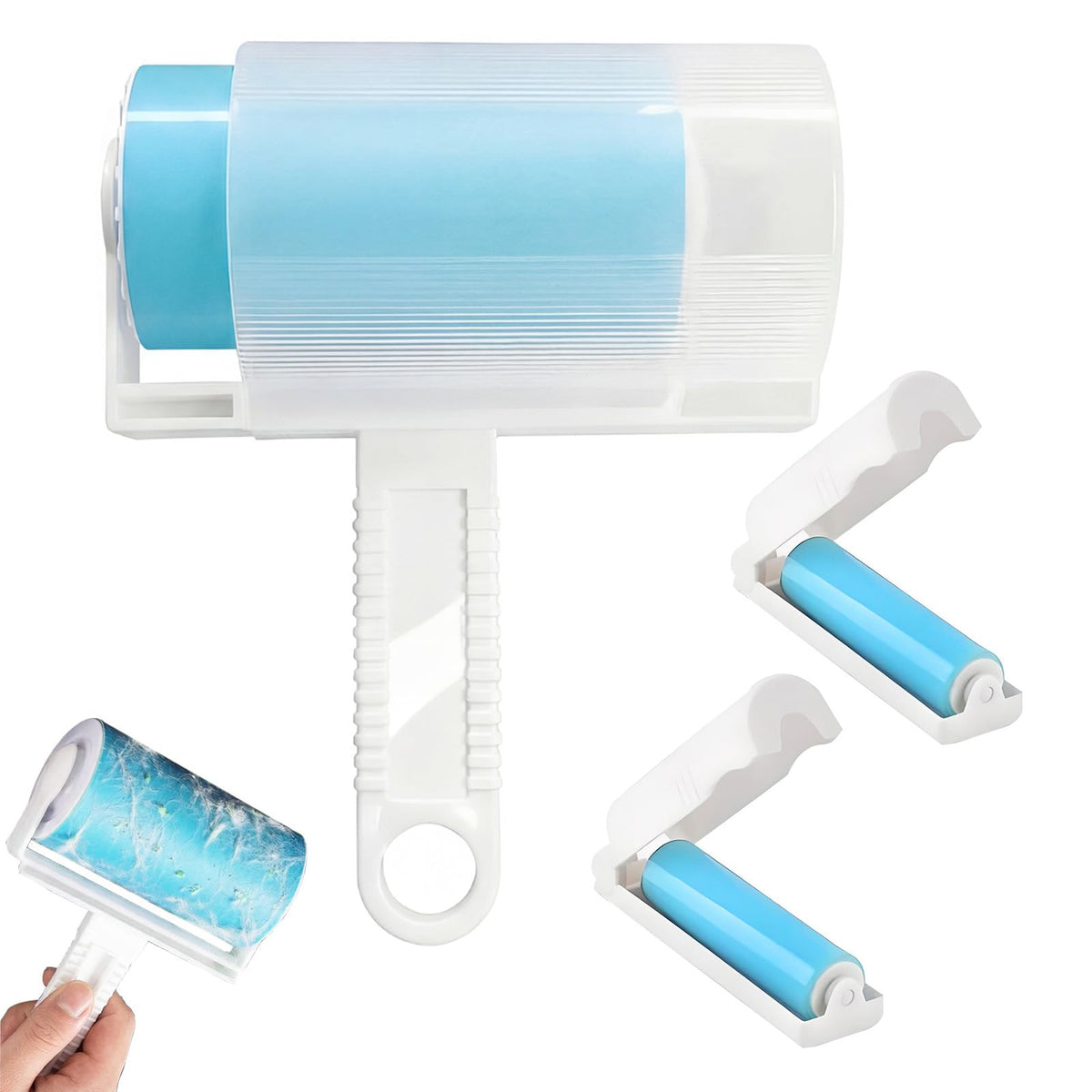 Reusable Travel Lint Roller 3 Pack, Washable Lint Roller Compact Pet Hair Remover Cleaner with Cover for Clothes, Pet Hairs, Include Large, Medium, Small Size