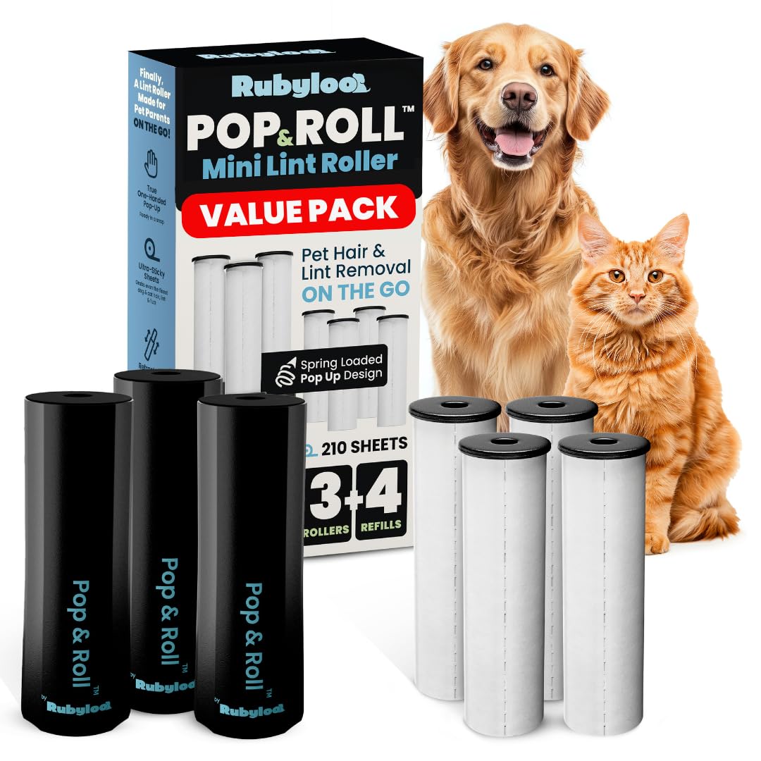 Retractable Mini Lint Roller for Pet Hair, 90 Sheets, 1 Pack + 2 Refills