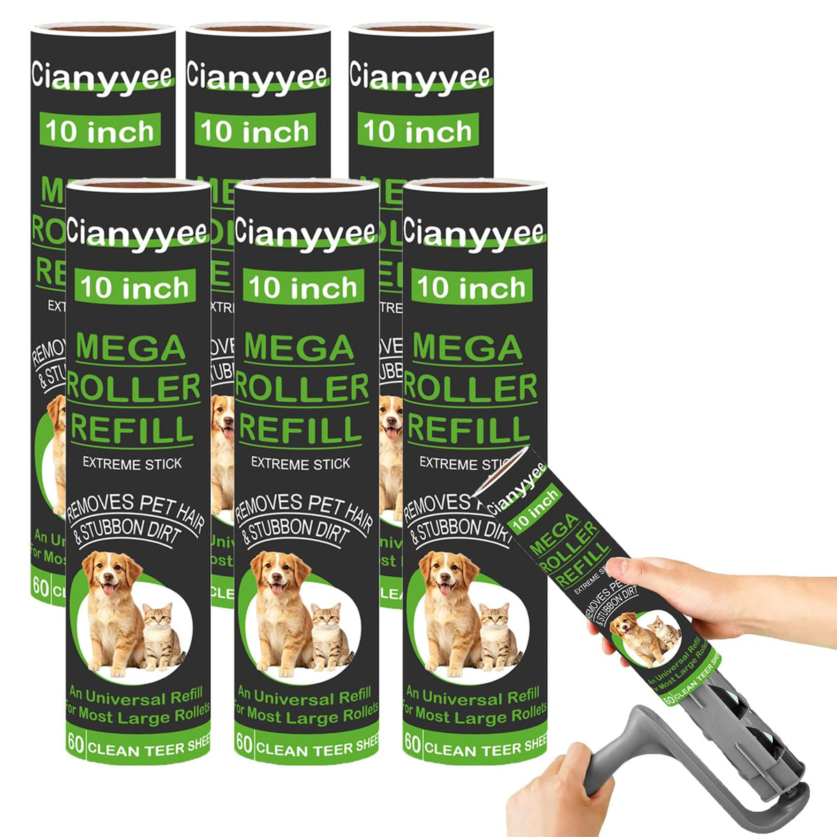 10 Inch Lint Roller Refills, 4 Rolls 240 Sheets for Pet Hair Extra Sticky