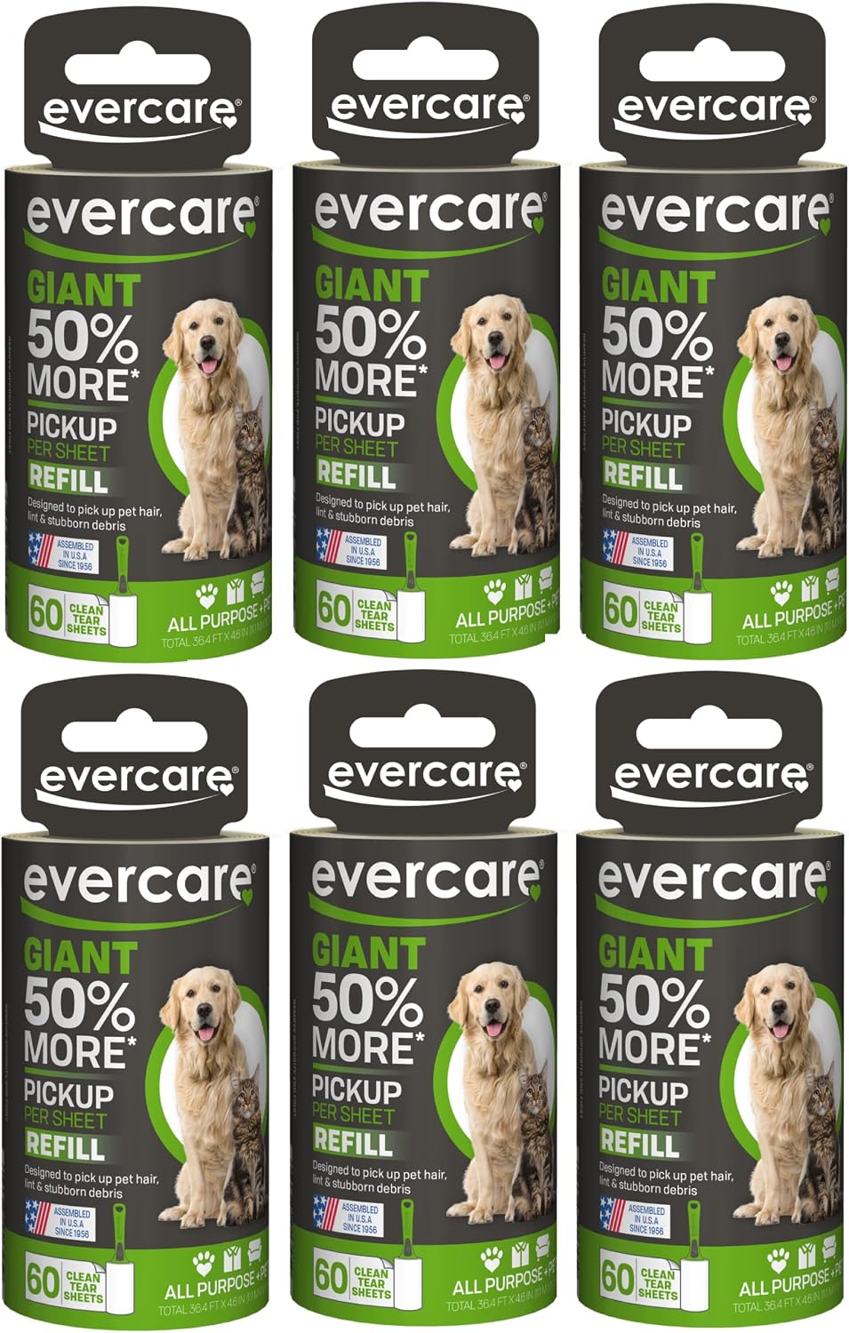 Evercare Giant PET Hair Roller REFILL - 6 Pack