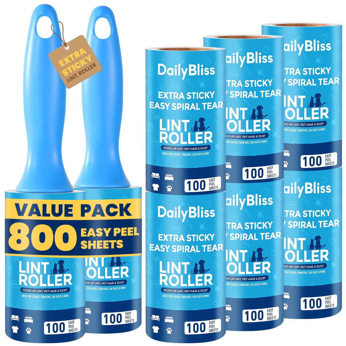 Extra Sticky Lint Roller for Pet Hair, 500 Sheets with 2 Handles