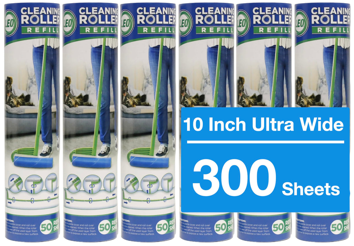 Leo 10-Inch Wide Lint Roller with Extendable Handle, Includes 1 Refill (25 Sheets), Extra Sticky for Pet Hair, Carpet & Floor Cleaning (1 Mega Roller)
