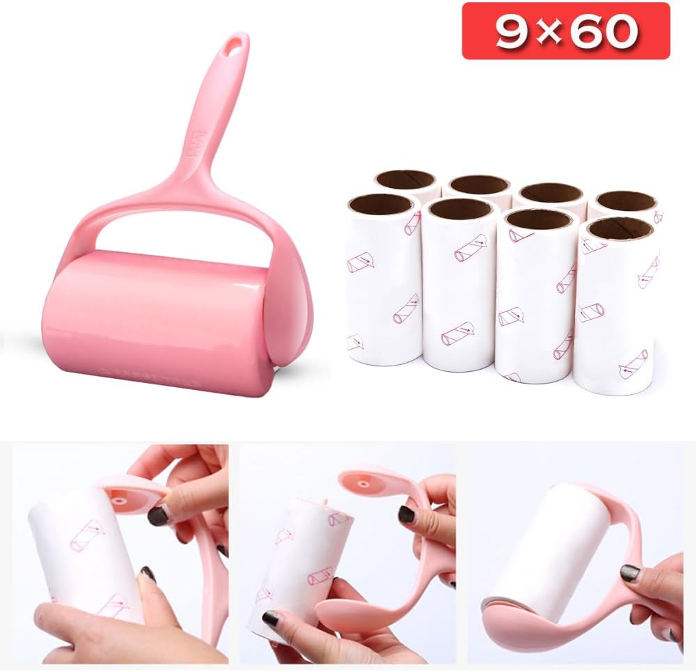 Lint Roller, 9 Refills 540 Sheets, Pet Hair Remover Kit for Clothes Carpet