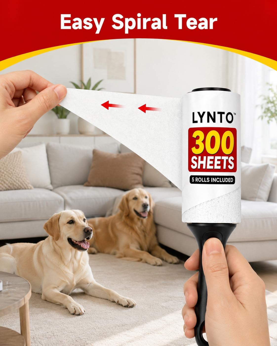Extra-Sticky Lint Rollers for Pet Hair, 5 Rolls, 300 Sheets