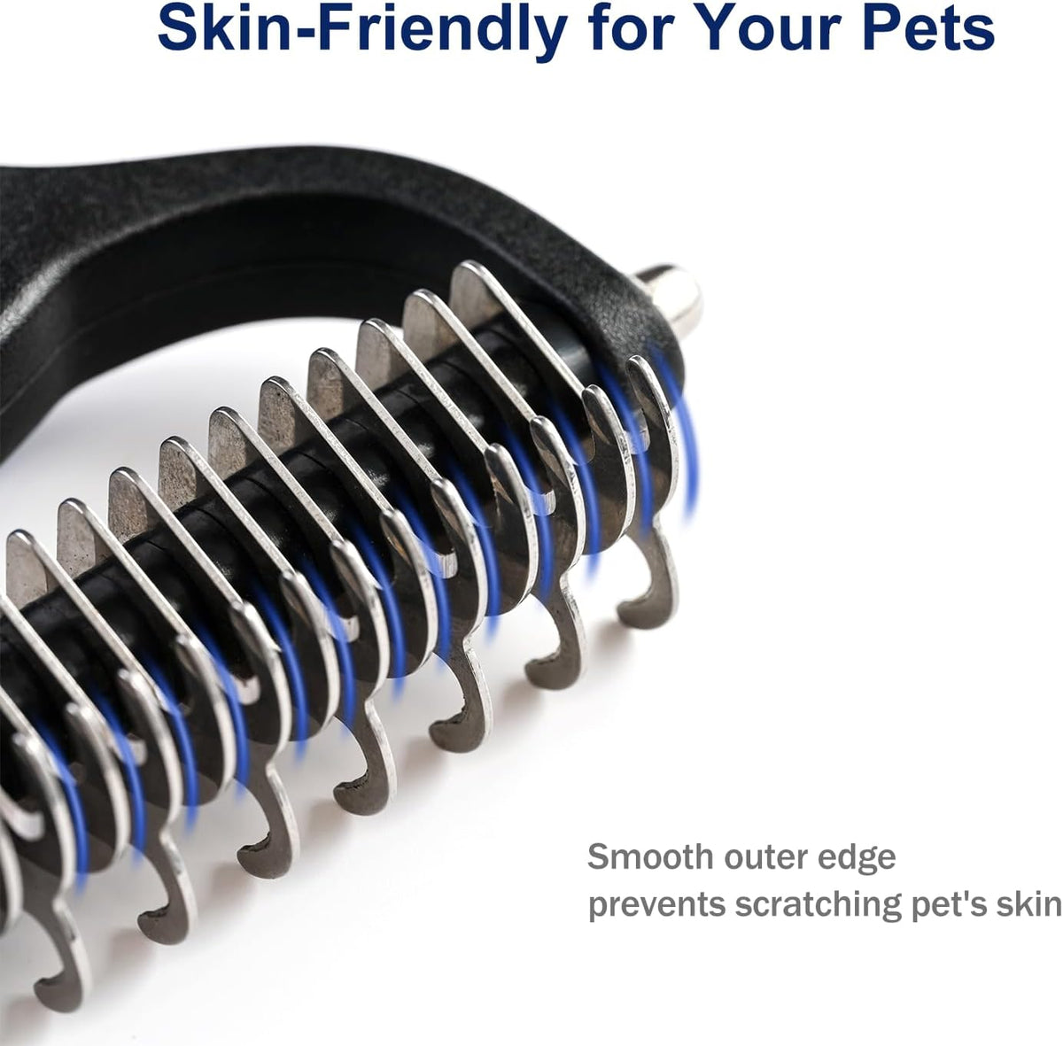 WePet Grooming Rake for Dogs & Cats, Double-Sided Deshedding Brush, Extra-Wide Dematting Tool, Slicker Comb for Undercoat & Loose Hair Removal, Reduces Shedding by 95%, Blue, Small