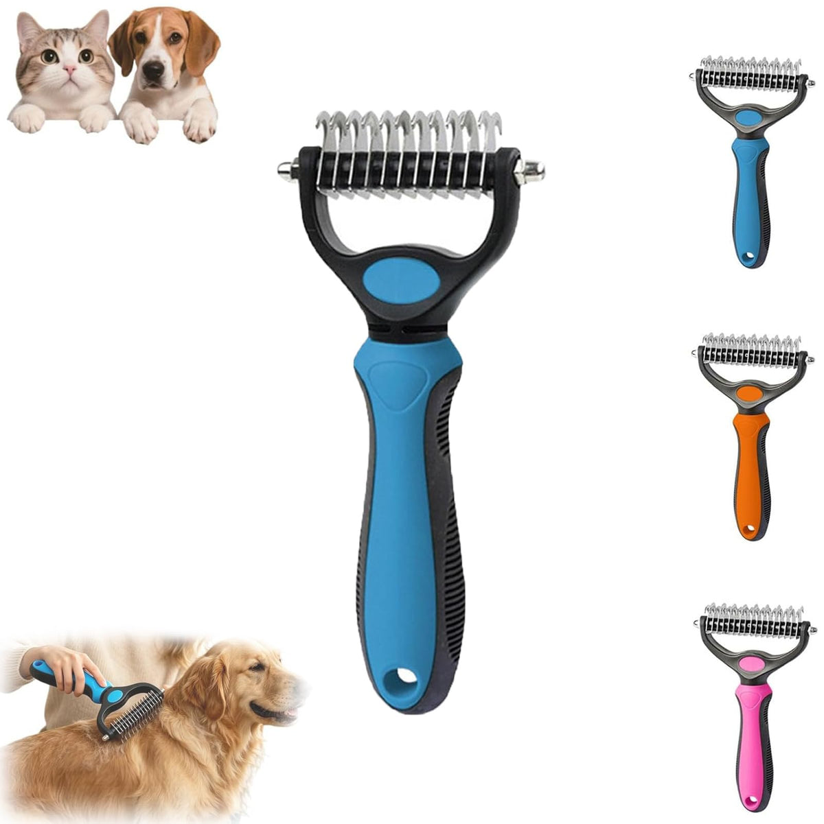 Pet Pro Grooming Tool, 2-in-1 Deshedding Dog Brush with 9/21 Teeth Undercoat Rake for Dogs & Cats, Dual-Sided Stainless Steel Pet Comb for Long Hair & Thick Coats