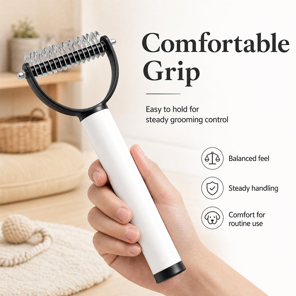 Pet Pro Dematting Comb for Dogs & Cats, Undercoat Rake Deshedding Brush for Long Hair Pets, Removes Loose Fur and Tangles