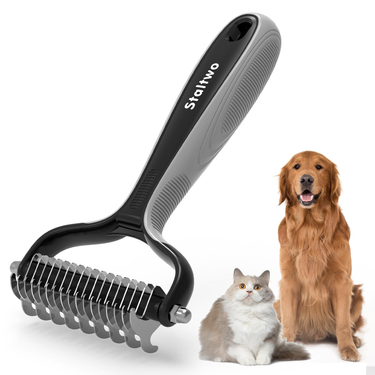Staltwo Deshedding Dog Brush for Shedding, Undercoat Rake for Dog&Cat