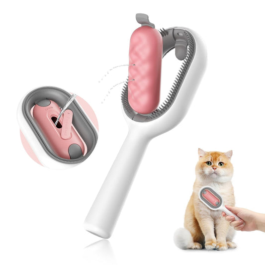Petgravity Hair Brush, Self Cleaning Slicker Brushes for Dogs Cats, Gently Removes Loose Undercoat Mats Tangled Hair Brush with Water Tank for Pet Massage, LongHaired Pink