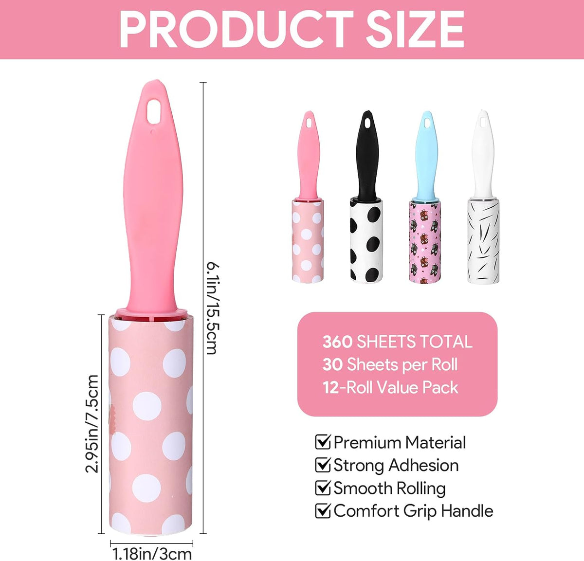 12 Pcs Mini Lint Roller for Clothes Travel Size, Travel Lint Roller for Clothes, Pet Hair, Furniture and Car Compact, Small Lint Remover Sticky Pet Hair Removal Tool for Travel