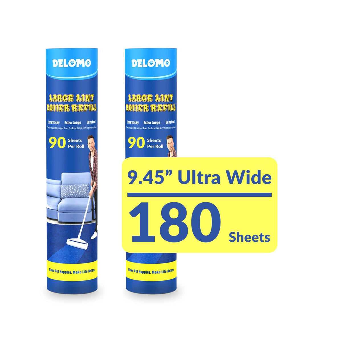 DELOMO Lint Roller for Pet Hair Extra Sticky, Mega Value Set of 600 Sheets