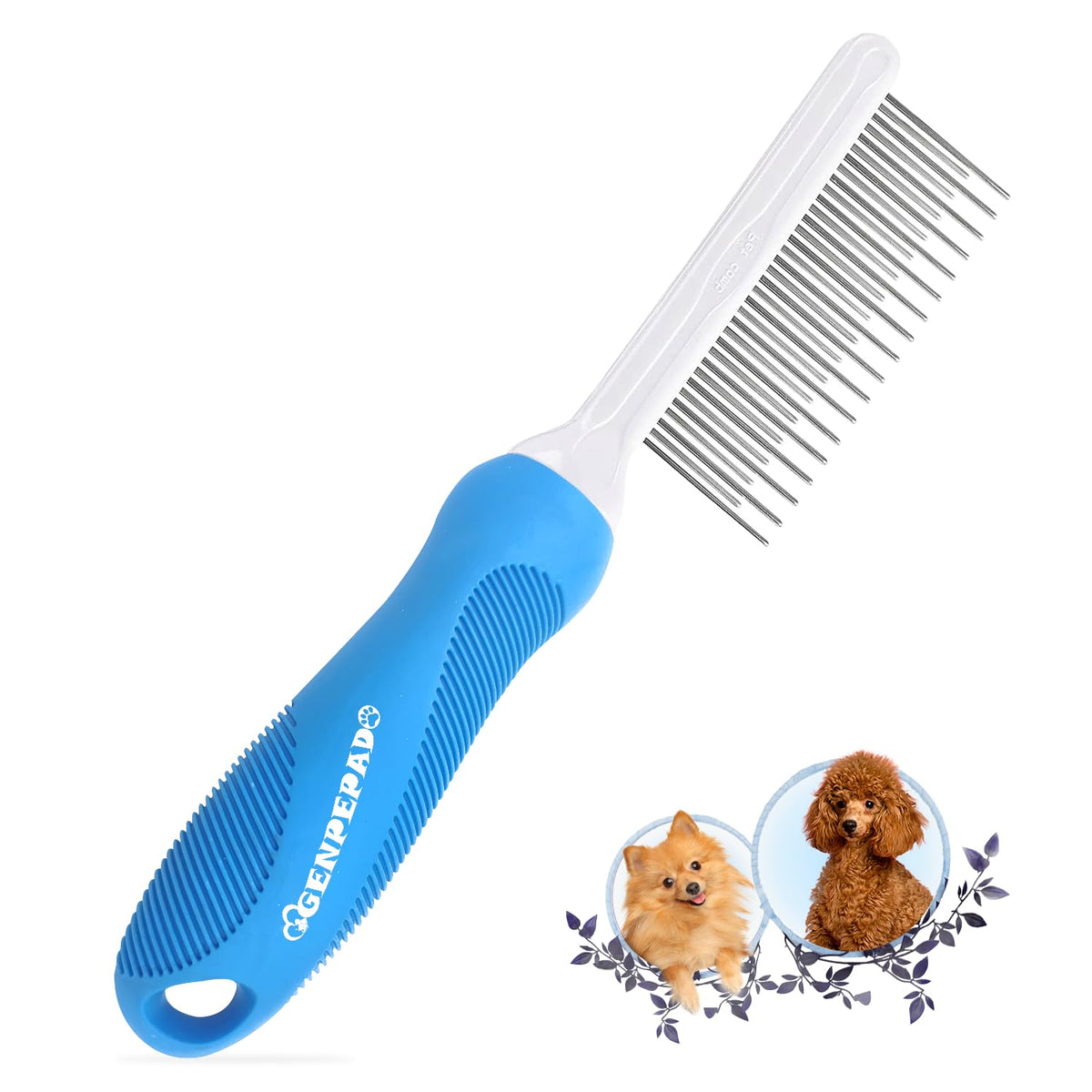 GENPEPADO Grooming Comb for Dogs and Cats with Matted Hair, Detangling Pet Comb with Long and Short Stainless Steel Metal Fine Teeth for Removing Mats, Tangles, Knots & Loose Fur from The Undercoat