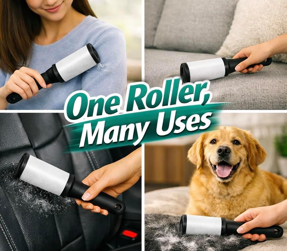KROVOS Pet Hair Lint Roller Extra Sticky, 540 Sheets, Value Pack of 6 Rollers with 2 Handles, Easy Tear Sheets Lint Remover for Clothes, Furniture, Carpet, Dog Hair & Cat Hair