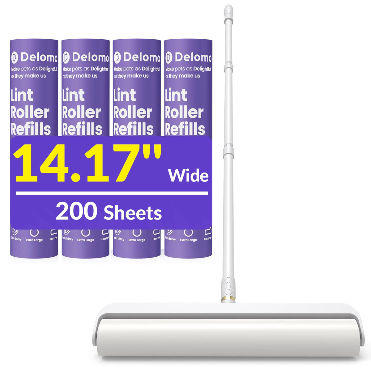 DELOMO 9.45” Large Lint Roller for Pet Hair, Long Handle for Floor & Carpet