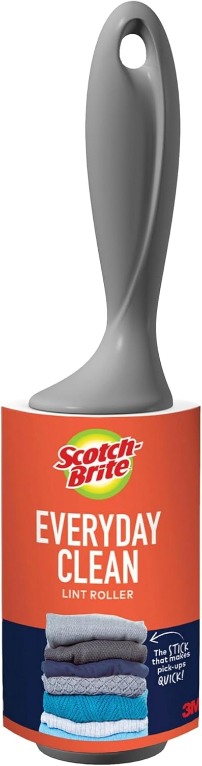 Scotch-Brite Lint Roller, 100 Sheets (Single Roller) – Sticky Lint Remover for Pet Hair, Dust & Lint on Clothes & Furniture