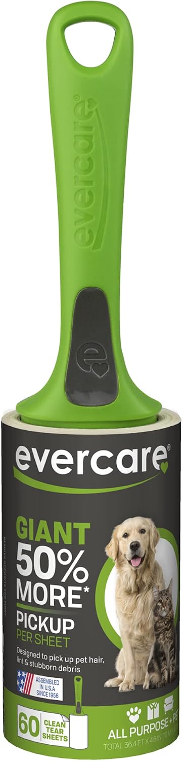 Evercare Lint Roller Pet Hair Remover Giant 60 Layers Per Roll, Green