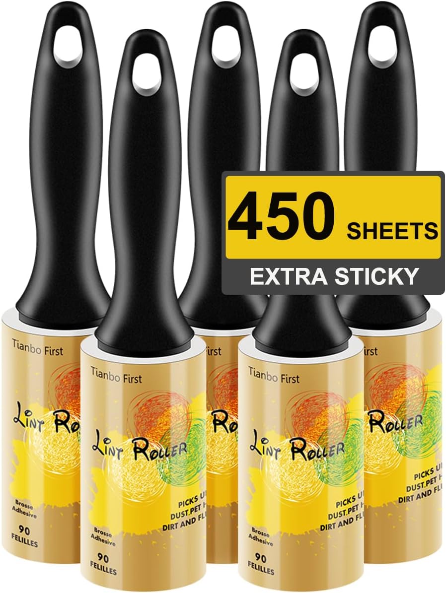 Extra Sticky Lint Rollers for Pet Hair, 450 Sheets, 5 Packs