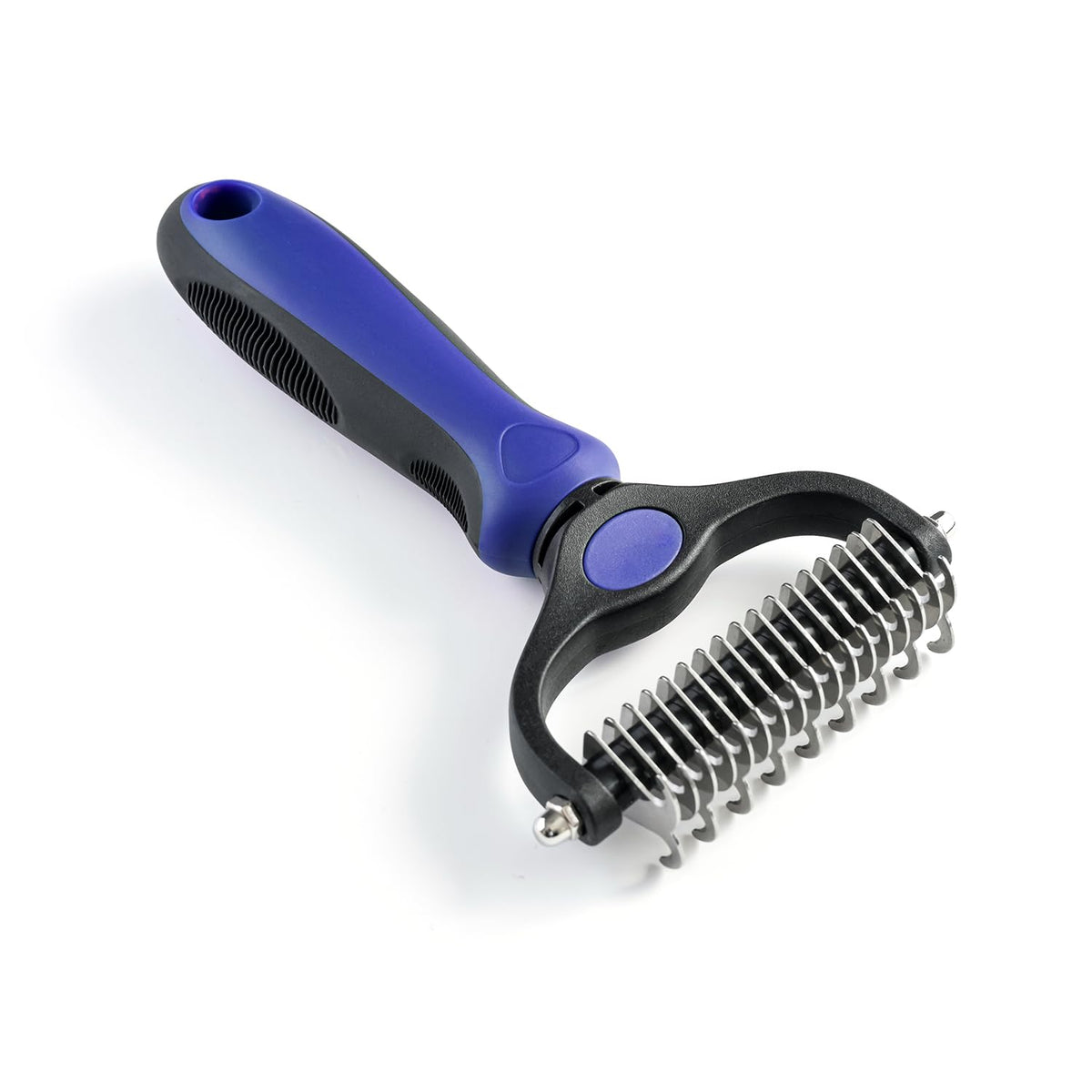 WePet Grooming Rake for Dogs & Cats, Double-Sided Deshedding Brush, Extra-Wide Dematting Tool, Slicker Comb for Undercoat & Loose Hair Removal, Reduces Shedding by 95%, Blue, Small