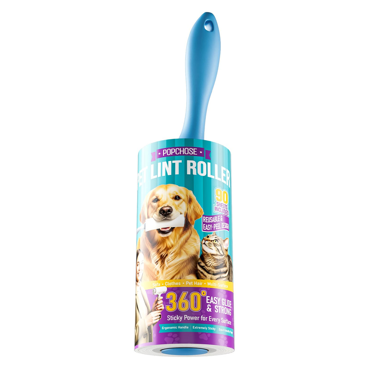 POPCHOSE Lint Roller for Pet Hair Extra Sticky, 540 Sheets with 2 Handles