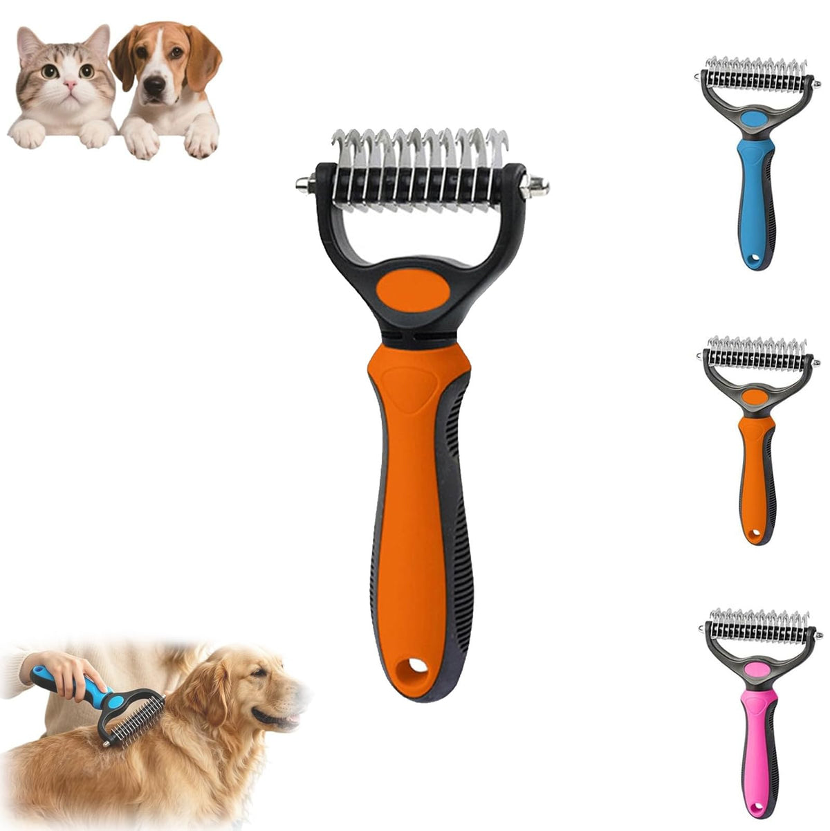 Pet Pro Grooming Tool, 2-in-1 Deshedding Dog Brush with 9/21 Teeth Undercoat Rake for Dogs & Cats, Dual-Sided Stainless Steel Pet Comb for Long Hair & Thick Coats