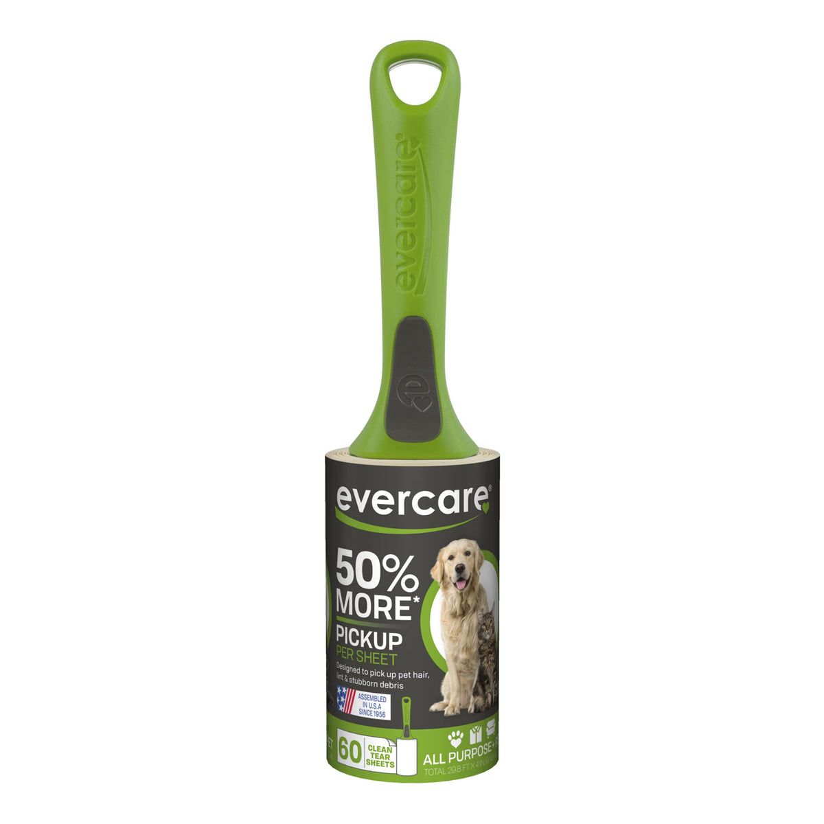 Evercare All Purpose Pet Hair Lint Roller with 2 Refills, 180 Total Sheets – Reusable Sticky Roller for Pet Hair, Cat & Dog Hair Remover, Lint Remover, Pet Hair Remover for Furniture, Clothing & Cars