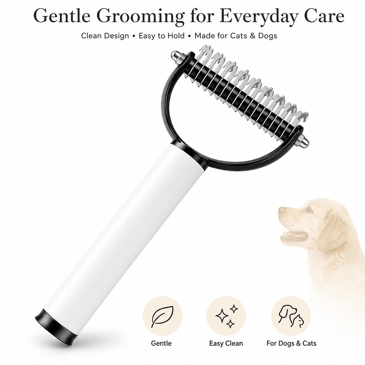 Pet Pro Dematting Comb for Dogs & Cats, Undercoat Rake Deshedding Brush for Long Hair Pets, Removes Loose Fur and Tangles