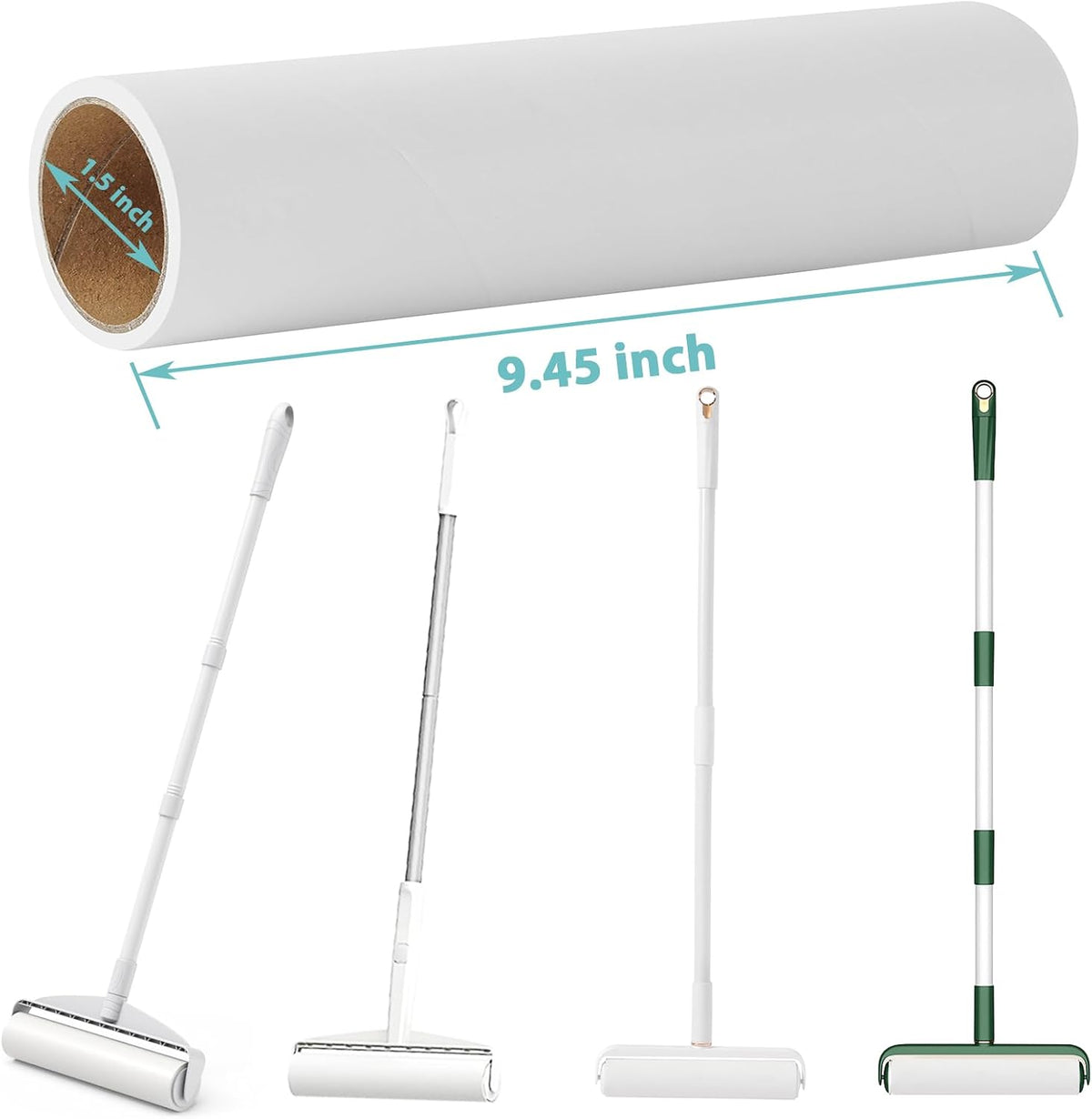 9.45 inch Large Lint Roller Refills Compatible with Delomo PetLovers and Other 9.4'' - 9.5'' Large Lint Rollers for Carpet Floor Pet Hair Remover Refill 60 Sheets per Roll 5 Pack Total 300 Sheets