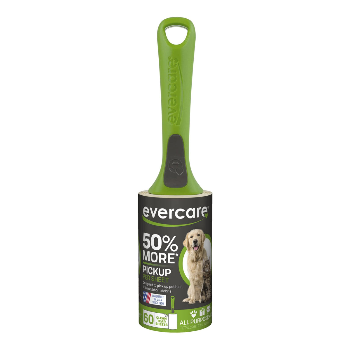 Evercare All Purpose Pet Hair Lint Roller with 2 Refills, 180 Total Sheets – Reusable Sticky Roller for Pet Hair, Cat & Dog Hair Remover, Lint Remover, Pet Hair Remover for Furniture, Clothing & Cars