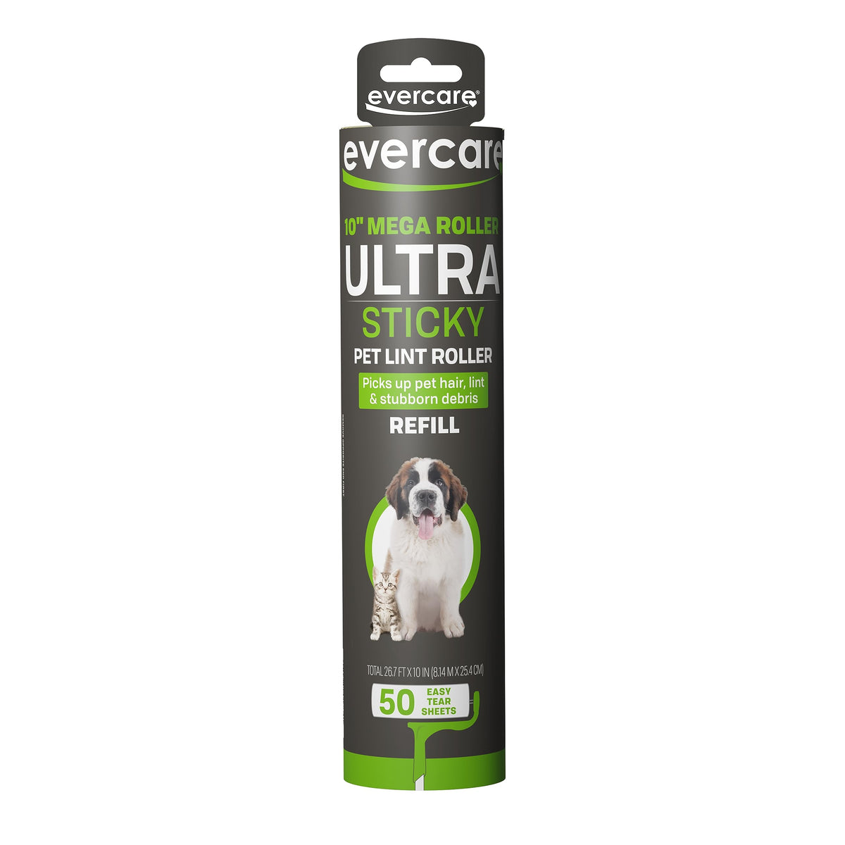 Evercare Ultra Sticky Pet Mega Lint Roller Value Pack, Manual Clothes & Furniture Cleaner with Handle and 2 Refills, 50 Sheets Each