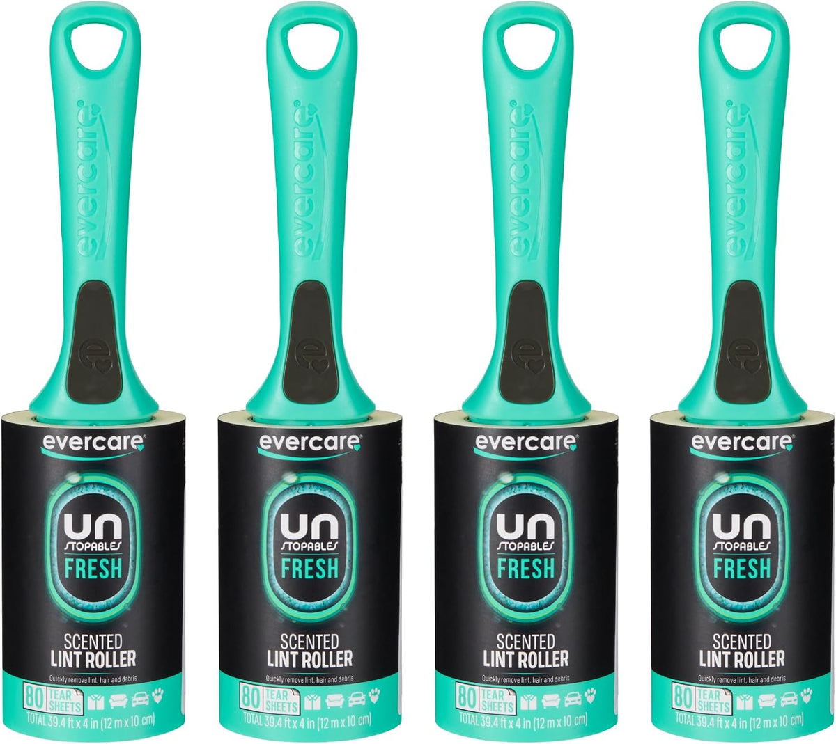 Evercare with Unstopables Fresh Scent All-Purpose Lint Roller, 4-Pack, 80 Layers Per Roller, Total 320 Sticky Sheets, Pet Hair & Lint Remover