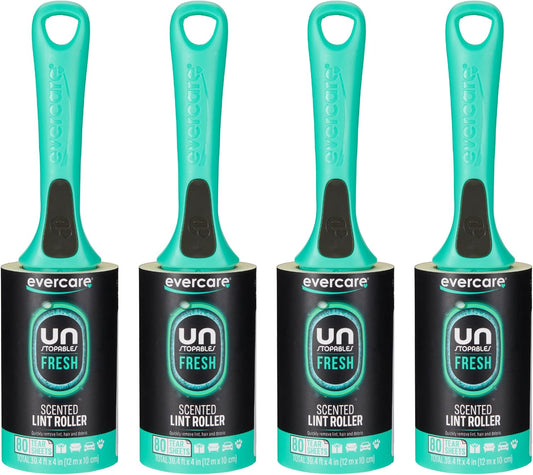Evercare with Unstopables Fresh Scent All-Purpose Lint Roller, 4-Pack, 80 Layers Per Roller, Total 320 Sticky Sheets, Pet Hair & Lint Remover