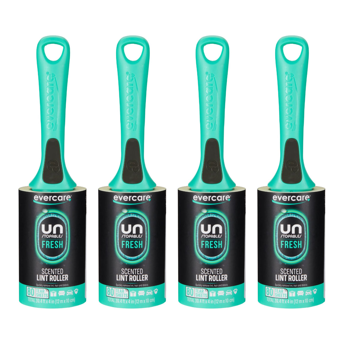 Evercare with Unstopables Fresh Scent All-Purpose Lint Roller, 4-Pack, 80 Layers Per Roller, Total 320 Sticky Sheets, Pet Hair & Lint Remover