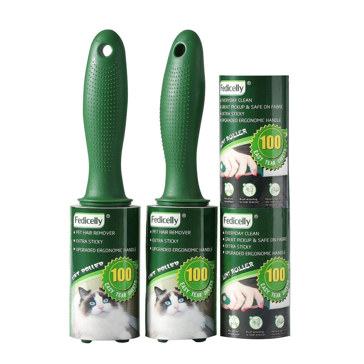 Fedicelly Lint Rollers Pet Hair Extra Sticky Furniture,Cat Dog Hair Remover Laundry Clothes Carpet,Total 200 Sheets Lint Remover Brush for Couch