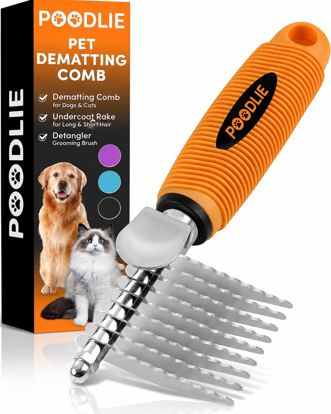 Poodle Grooming Comb - Metal Dematting Comb with Long & Short Stainless Steel Teeth for Removing Matted Hair & Knots, Safe and Gentle for Dogs & Cats (Green)