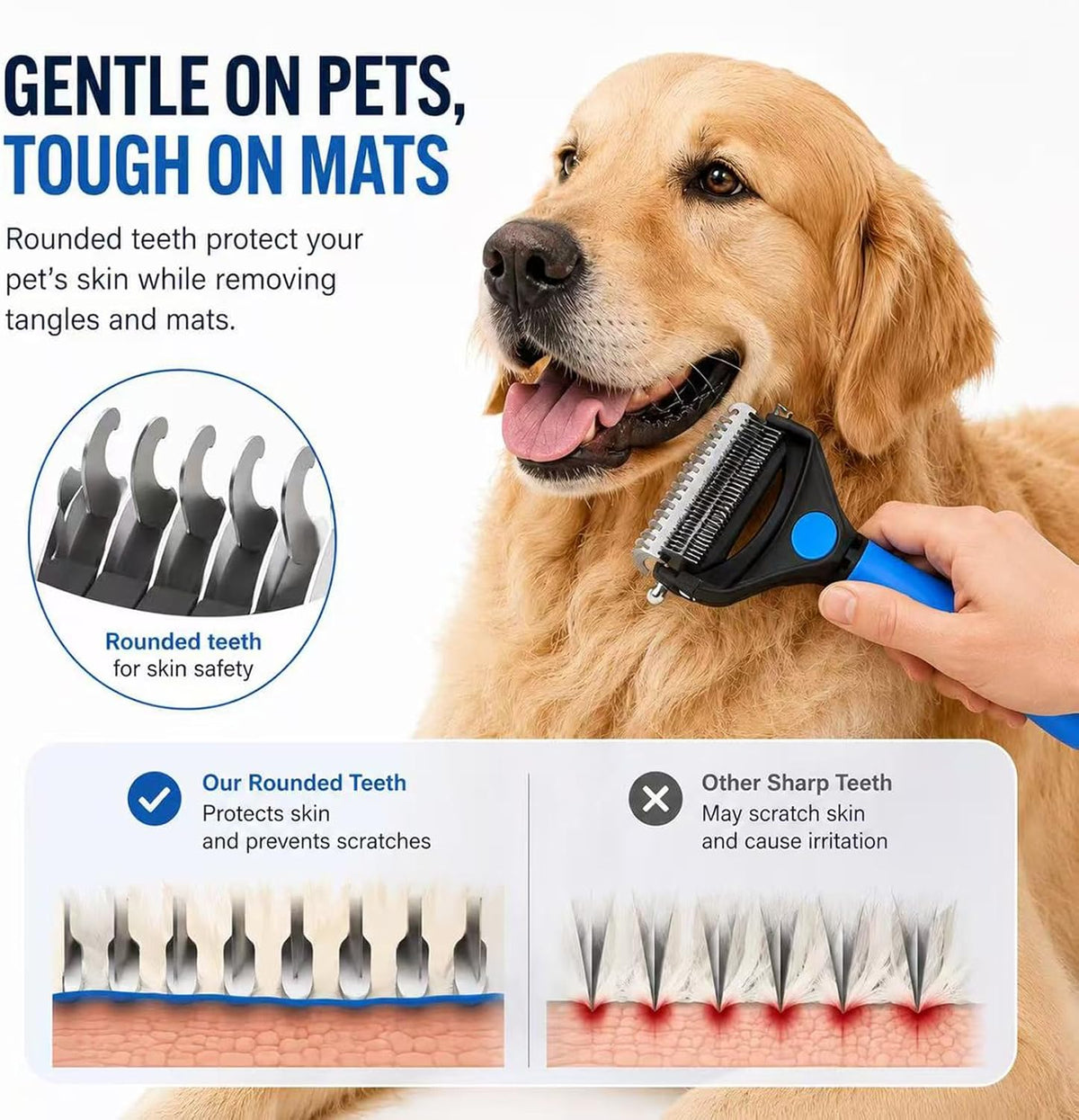 Deshedding Dog Brush，3-in-1 Undercoat Rake for Dogs (Black)