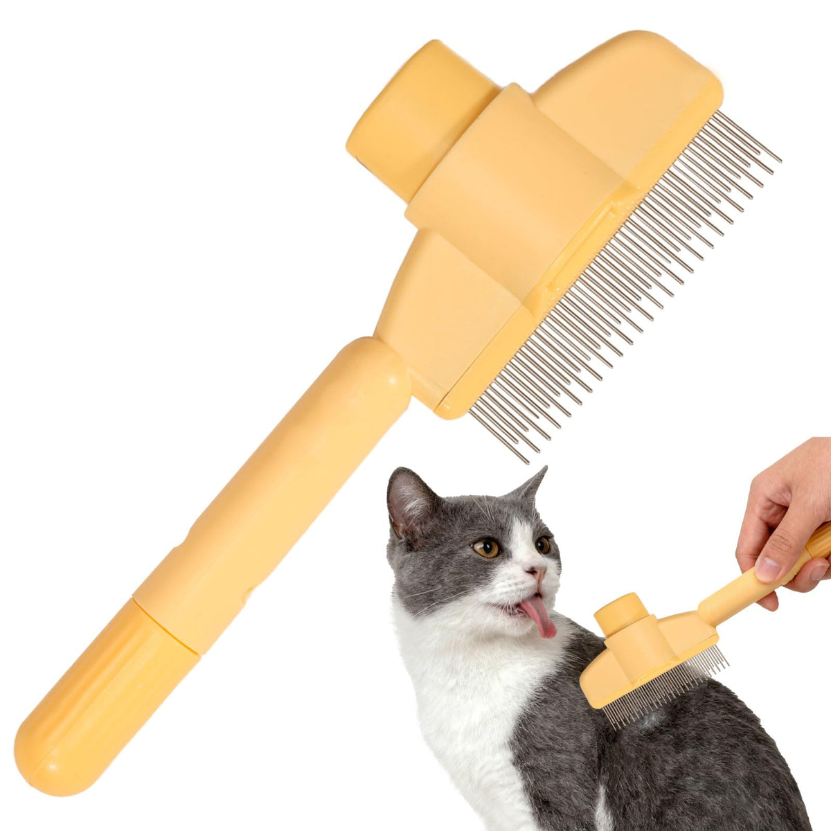 Dogs and Cats Comb with Release Button, Pet Hair Removal Tools with Safe Stainless Steel Teeth for Deshedding, Cat Grooming Supplies for Long/Short Hair, Cat Brush for Shedding, Green
