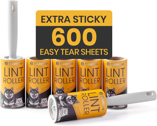 DELOMO Lint Roller for Pet Hair Extra Sticky, Mega Value Set of 600 Sheets