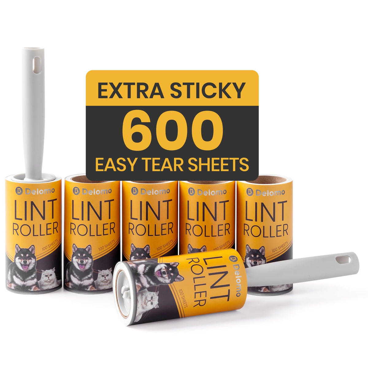 DELOMO Lint Roller for Pet Hair Extra Sticky, Mega Value Set of 600 Sheets