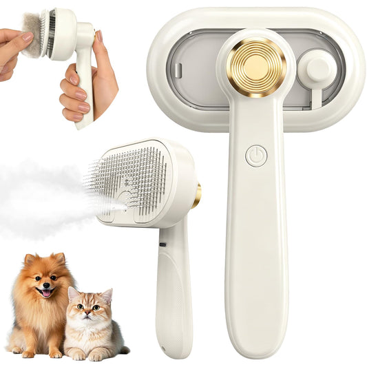 Glendan Pet Steam Brush for Dogs & Cats, 3-in-1 Self Cleaning Shedding