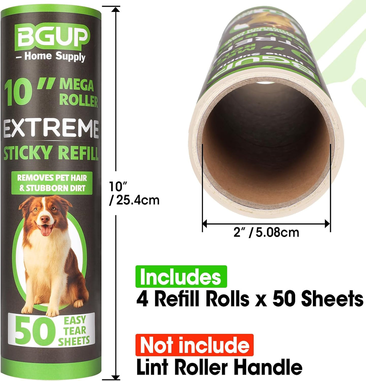 10 Inch Lint Roller Refills, 4 Rolls 200 Sheets Large Lint Rollers for Pet Hair Extra Sticky, Easily Remove Carpets, Clothes, Couch and Curtains Dust (Not Include Lint Roller Handle)