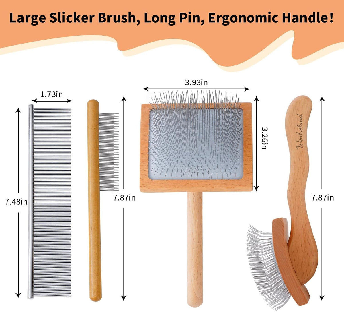 Slicker Brush for Long Haired Dogs, Wooden Ergonomic Handle