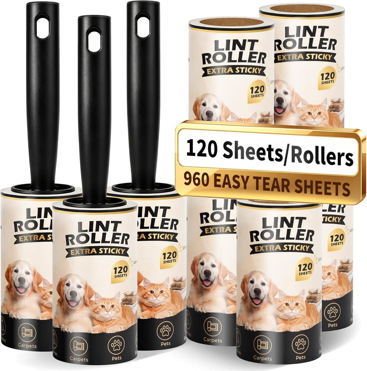 Lint Roller for Pet Hair Removal, Extra Sticky Pet Hair Rollers