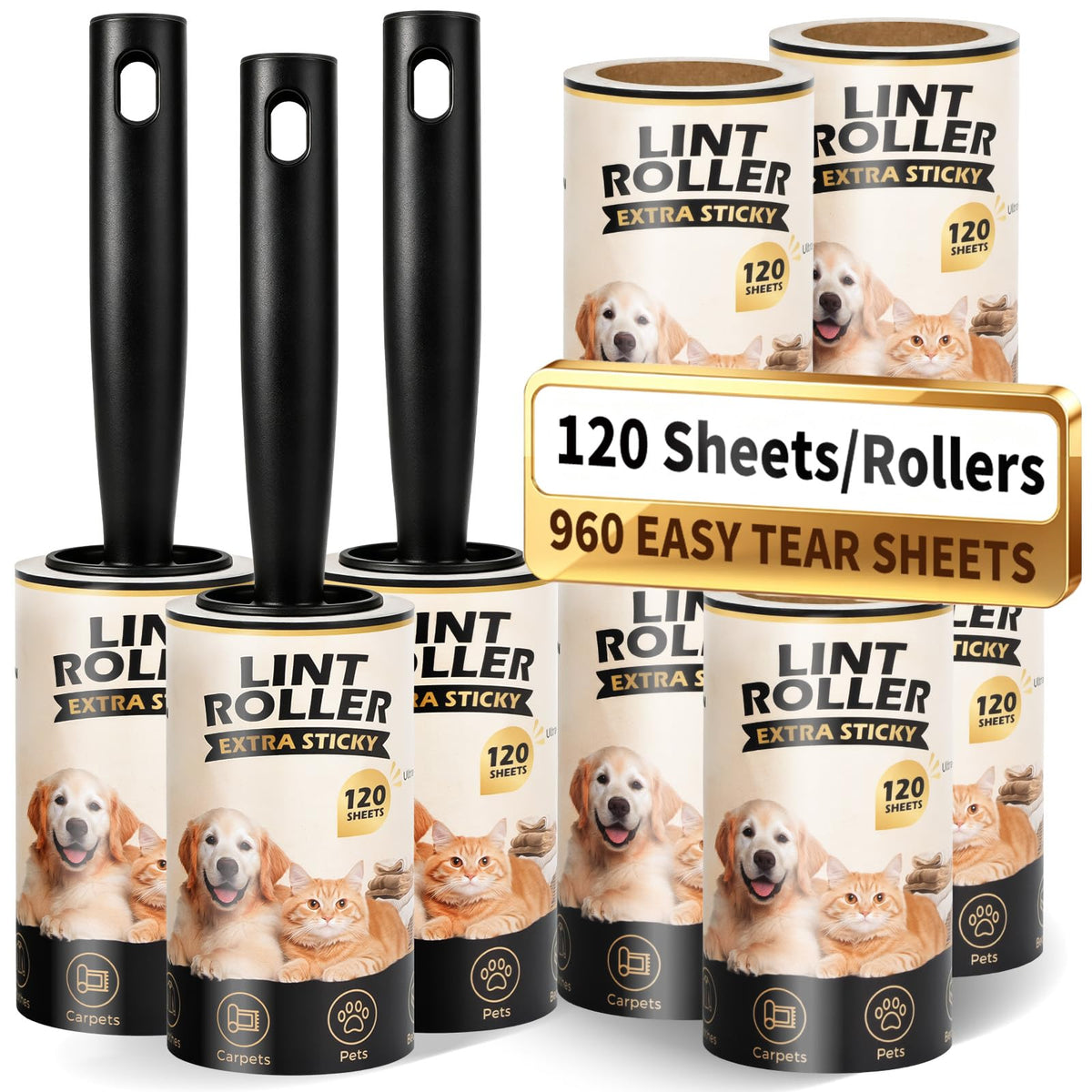 Lint Roller for Pet Hair Removal, Extra Sticky Pet Hair Rollers
