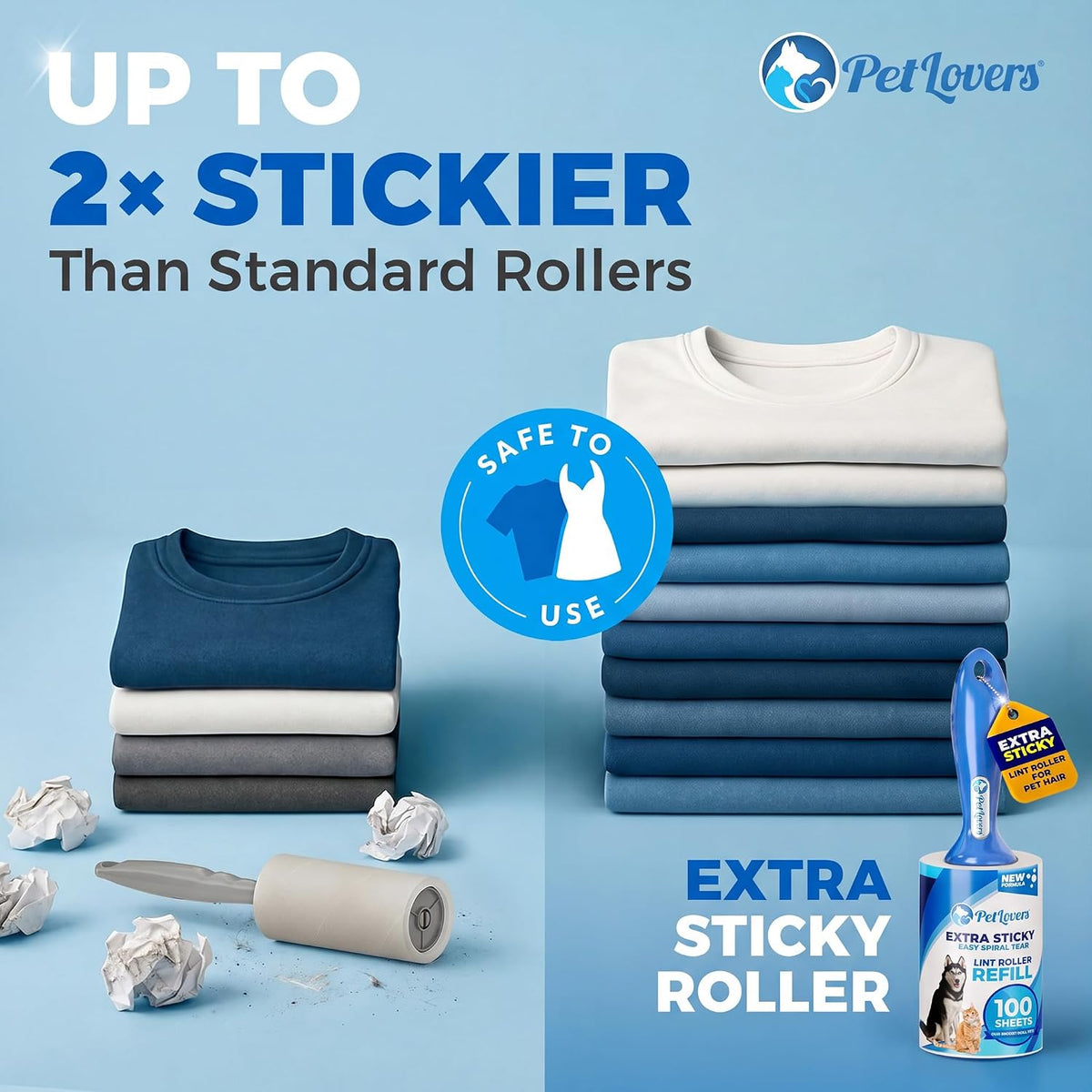 PetLovers Extra Sticky Lint Roller Ultimate Value Set 400 Sheets for Pet Hair Removal, Dog and Cat Lint Remover 4 Pack