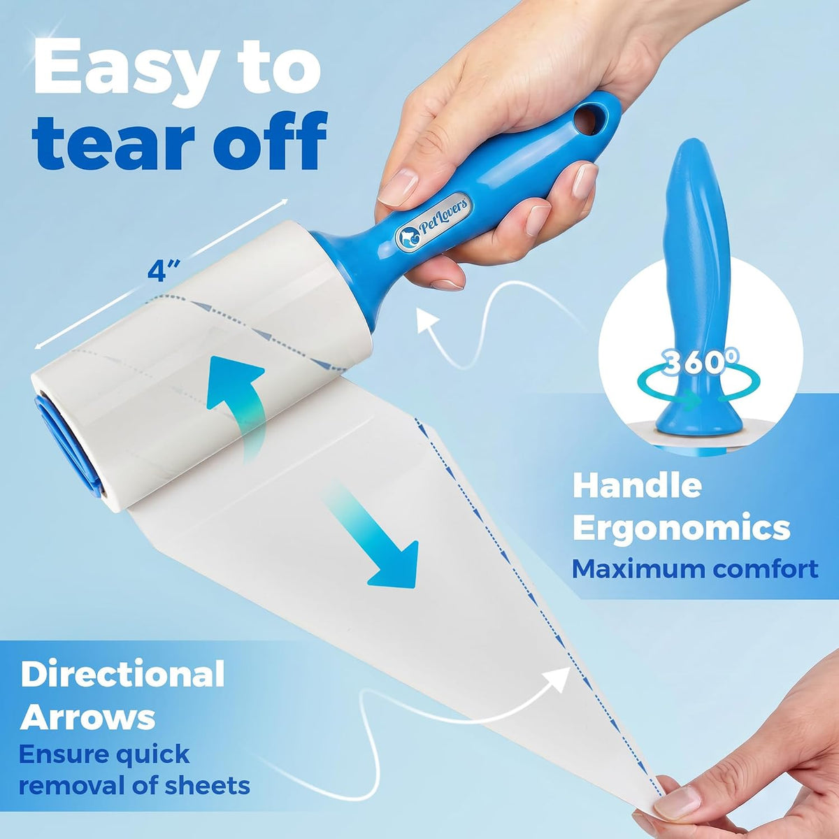PetLovers Extra Sticky Lint Roller Ultimate Value Set 400 Sheets for Pet Hair Removal, Dog and Cat Lint Remover 4 Pack