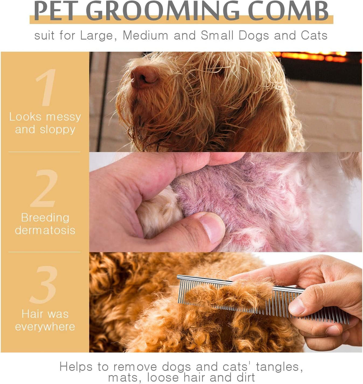 Dog Combs for Grooming, Metal Cat Comb for Long Haired