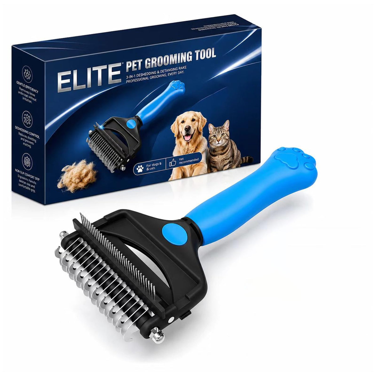 Deshedding Dog Brush，3-in-1 Undercoat Rake for Dogs (Black)