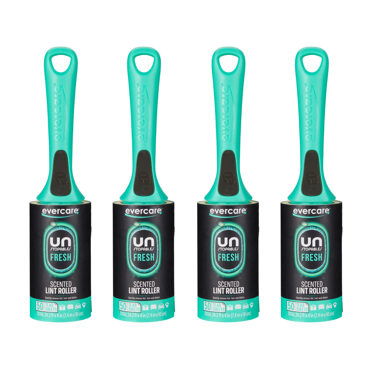 Evercare with Unstopables Fresh Scent All-Purpose Lint Roller, 4-Pack, 80 Layers Per Roller, Total 320 Sticky Sheets, Pet Hair & Lint Remover
