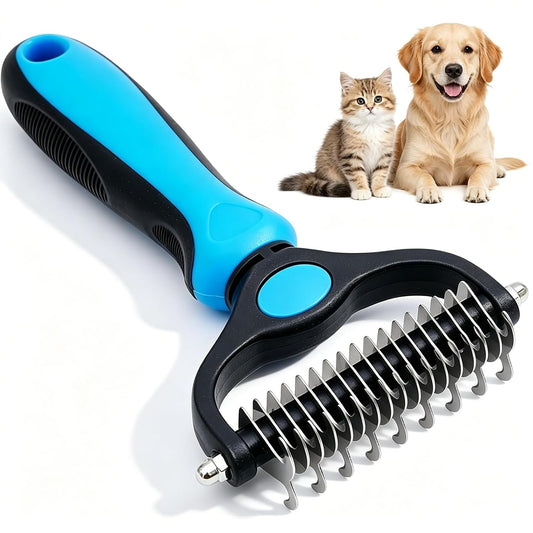 2 in 1 Double Sided Dematting Comb for Cats & Dogs, Deshedding Dog Brush, Pet Shedding Remover Rounded-Tooth Tool For Painlessly Removing Knots And Loose Hair (Blue 2)